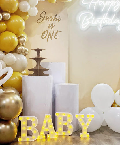 ZUOKEMY 4 LED Baby Marquee Logo Light, Warm White Glowing Letters Perfect for Baby Shower Party, Birthday Party, Home Bedroom Nursery Table Wall Decor