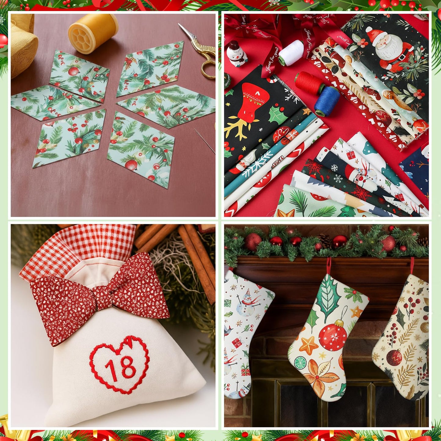 Tatuo 30 Pcs 10 x 10 Inches Christmas Cotton Fabric Bundle Squares Patchwork Floral Fabric Sewing Quilting Bundles Assorted Pattern Cloth for DIY Scrapbook Craft Making