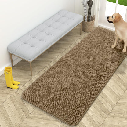 OLANLY Dog Door Mat - Absorbent Non-Slip Chenille Mat for Muddy Paws | 59x24 Inches, Tan