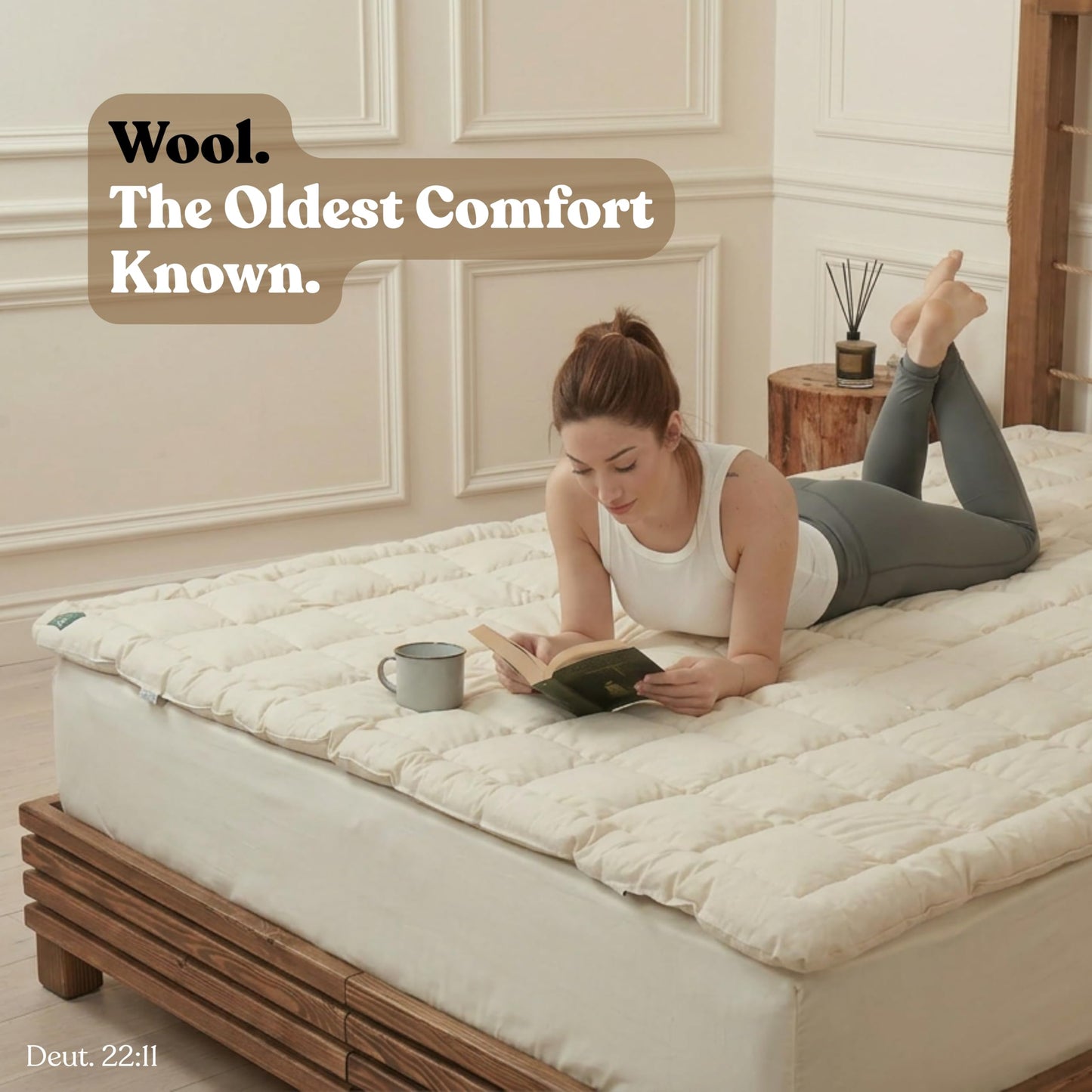 Woolify Organic Merino Wool Mattress Topper 1650 GSM - Pillow Top Mattress Pad, Handmade, Non-Toxic, Cooling and Hypoallergenic Wool Topper for Back Pain Relief (Twin XL)
