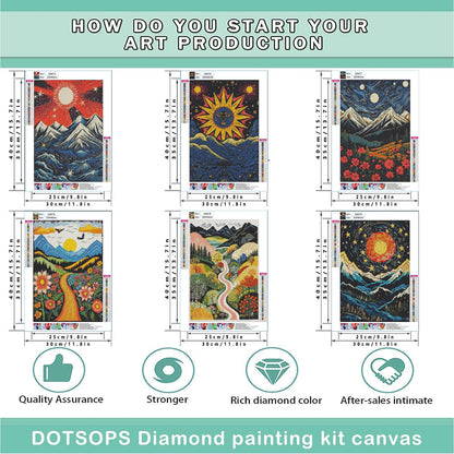 DOTSOPS Diamond Painting Kits Art Adults Painting Kit Crafts DIY 5D Diamond Art Packs Kits Full for Adults Beginner Home Wall Decoration Gift 11.8x15.7 Inches (6 Pack Landscape Abstract)