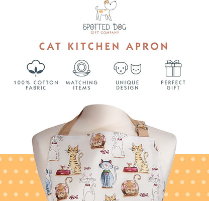 SPOTTED DOG GIFT COMPANY Apron - Cute Cats Themed Kitchenware, 100% Cotton, 37"x28" Cooking and Baking Gift