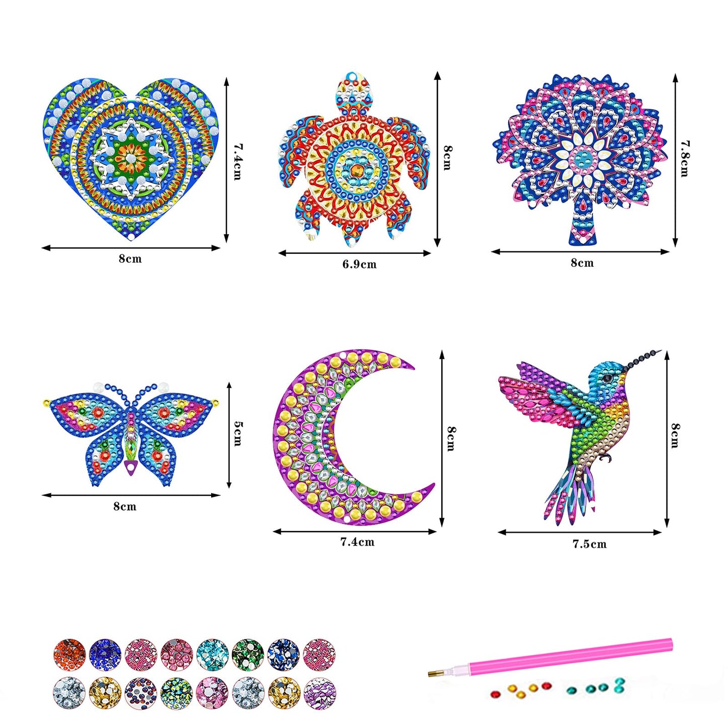 6 PCS Diamond Art Suncatchers Mandala Diamond Art Kits for Adults Kids Double Sided Hummingbird Diamond Painting Wind Chime Christmas Hanging Ornaments Birthday Gifts for Teen Women Mother Gifts