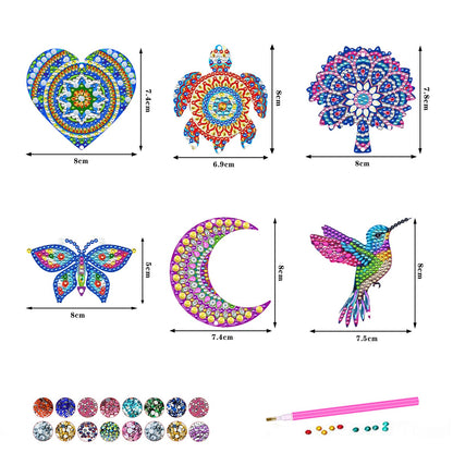 6 PCS Diamond Art Suncatchers Mandala Diamond Art Kits for Adults Kids Double Sided Hummingbird Diamond Painting Wind Chime Christmas Hanging Ornaments Birthday Gifts for Teen Women Mother Gifts