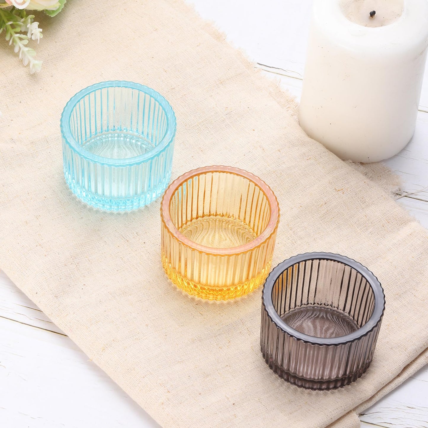PATIKIL 2 Pcs Tealight Candle Holder, Tea Lights Candle Holder Glass Votive Candle Holders Glass Candle Holders for Table Centerpiece Decor Wedding Dinner Party, Brown