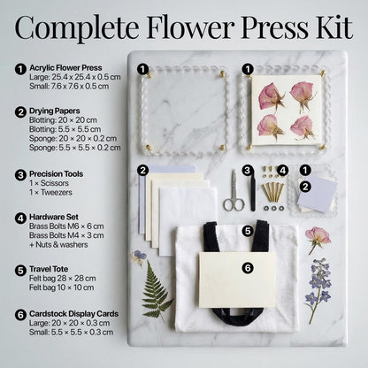 Hwabelle Professional Flower Press Kit for Adults - 11x11 Large Flower Press for Wedding Bouquet Conservation - AI Designer, Acrylic Botanical Press Kit for DIY Arts, Crafts & Herbarium Gifts