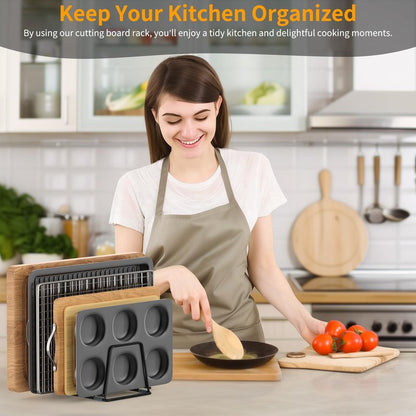LAEMYFYRE Cutting Board Organizer Kitchen Organizer Rack for Cutting Board, Bakeware, and Cookie Sheet, 5-Slot Heavy-Duty Steel Cookware Holder,Rust-Resistant with Anti-Slip Feet (1, Small)