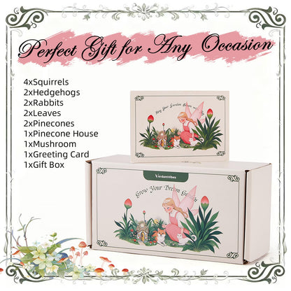 VerdantVibes Fairy Garden Accessories Kit – 16-Piece Miniature Woodland Decor with Pinecone House, Mushroom & Gift Box – Fairy Garden Figurines for Indoor Outdoor Fairy Garden Decorations