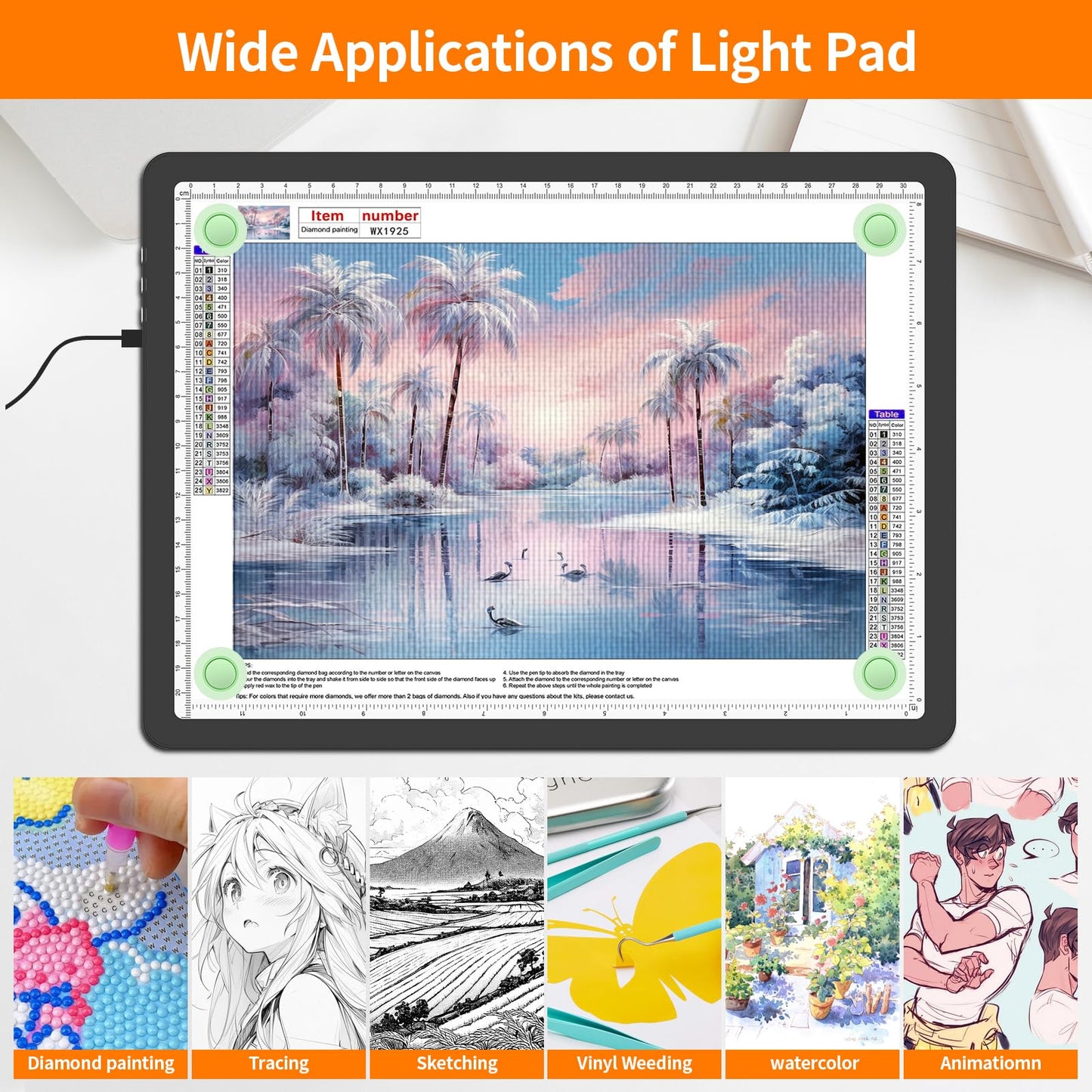 Elice Magnetic A4 Light Board for Diamond Painting, Ultra-Thin Tracing LED Light Box with Side Buttons, Super Bright Diamond Art Light Pad, Light Table for Drawing, Sketching, Weeding Vinyl - Black