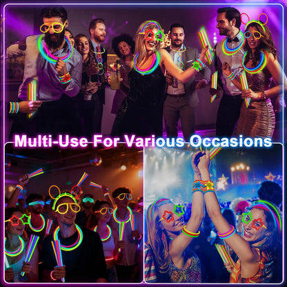 647PCS Glow Sticks, Glow in the Dark 4th of July Party Favors Party Supplies for Adults Glow Sticks Bulk & Connectors Light Up Glasses Headbands Bracelets Necklace for Birthday Wedding Patriotic 250th