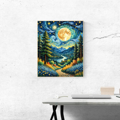 ldazao Moon Paint by Numbers Kit for Adults Beginner Forest Adult Paint by Number Kits On Canvas Adults' Paint-by-Number Kits DIY Oil Painting for Gift Home Wall Decor 16x20 Inch