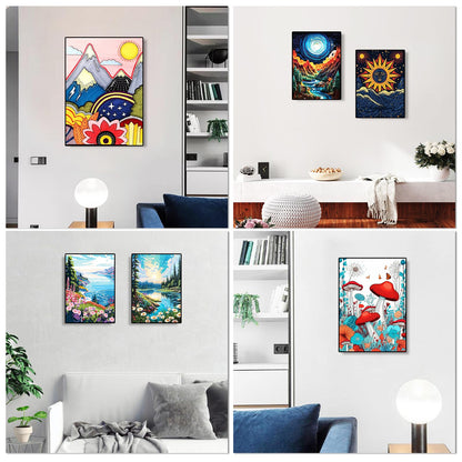 BWFY 12 Pack Diamond Art Kit Sets for Adults 5d Diamond Painting Kit Set for Beginners, DIY Landscape Gem Art Kit Print by Full Drill Diamonds Home Wall Decor 12x16 Inch