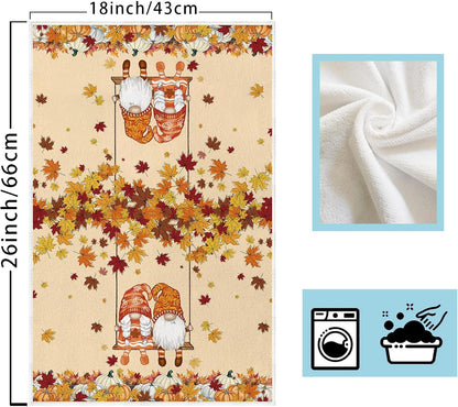 18x26 Inch Set 2 XCHI Fall Pumpkin Gnome Maple Leaves Dish Towels Hand Kitchen Towels Dishcloth Sweet Home Decorations