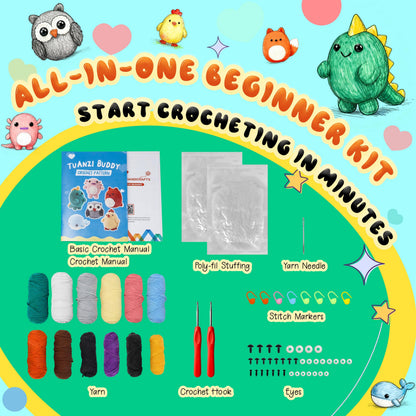 Joyclub Crochet Kit for Beginners 6 PCS Amigurumi Animal Family Crochet Starter Kit with Step-by-Step Video Tutorials 40% Extra Yarn DIY Craft Gifts for Adults Knitting Lovers Mother Teacher Graduates