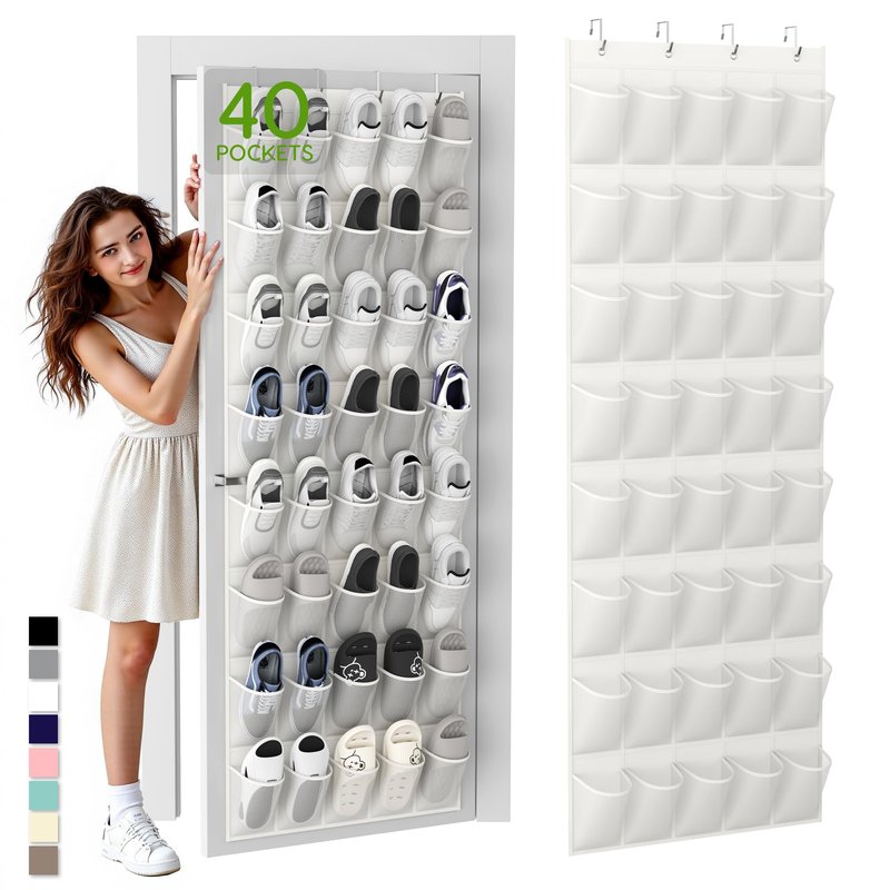 Unjumbly Over the Door Shoe Organizer with 40 Large Breathable Mesh Pockets, Space Saving Shoe Holder, Hanging Shoe Rack for Entryway Bedroom Closet Storage (White, 40 Pockets)