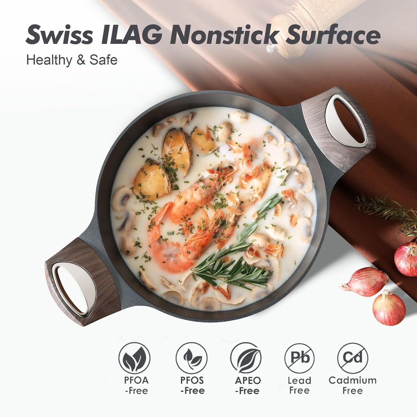 SENSARTE Nonstick Stock Pot - Versatile 2.6/4.5/6.6/8.5 QT Casserole for Healthy Cooking | Induction Compatible, Black