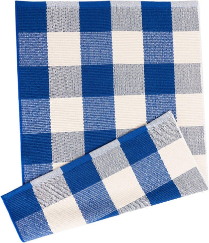 Buffalo Plaid Outdoor Rug, 23.6"x51.2", Blue and White Front Porch Decor Farmhouse Rug