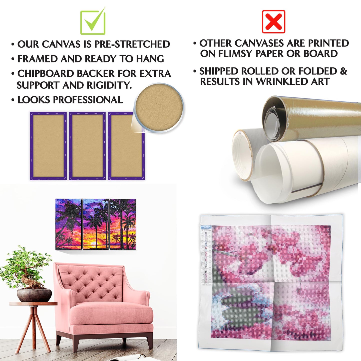 ArtSkills Diamond Painting Kit, Diamond Art on Framed Canvas with Gem Storage Case and Accessory Kit, Forest, 3 Stretched Canvas Panels, 14” x 7” Each