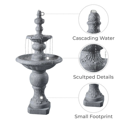 Teamson Home 52.56 in. Outdoor Two-Tier Water Fountain with Realistic ICY Stone Texture for Outdoor Living Spaces Creating a Calming Oasis for Gardens, Landscaping, Patios, Balconies, Lawns, Gray