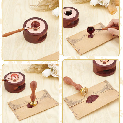 CRASPIRE Halloween Wax Seal Stamp Set 6Pcs Brass Sealing Stamp Heads Wood Handle Removable Kit Crow Witch Skull Spider Web Pumpkin Bat Skeleton Ghost for Party Envelope Invitation DIY Craft Gift Wrap