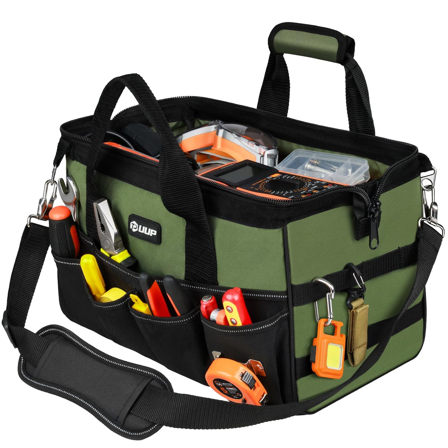UUP Heavy Duty Tool Bag 15-Inch, 16-Pocket Portable Empty Tool Box Organizer, Big Storage Toolbox Organization, Soft Handle Large Zipper Carrying Toolbag, Father Day Gifts for Him Dad Men, Green