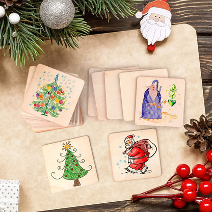 60 Pieces 5 Inch Unfinished Wooden Square Blank Natural Wood Slices Wooden Cutout Tiles for DIY Crafts Home Decoration Painting Staining