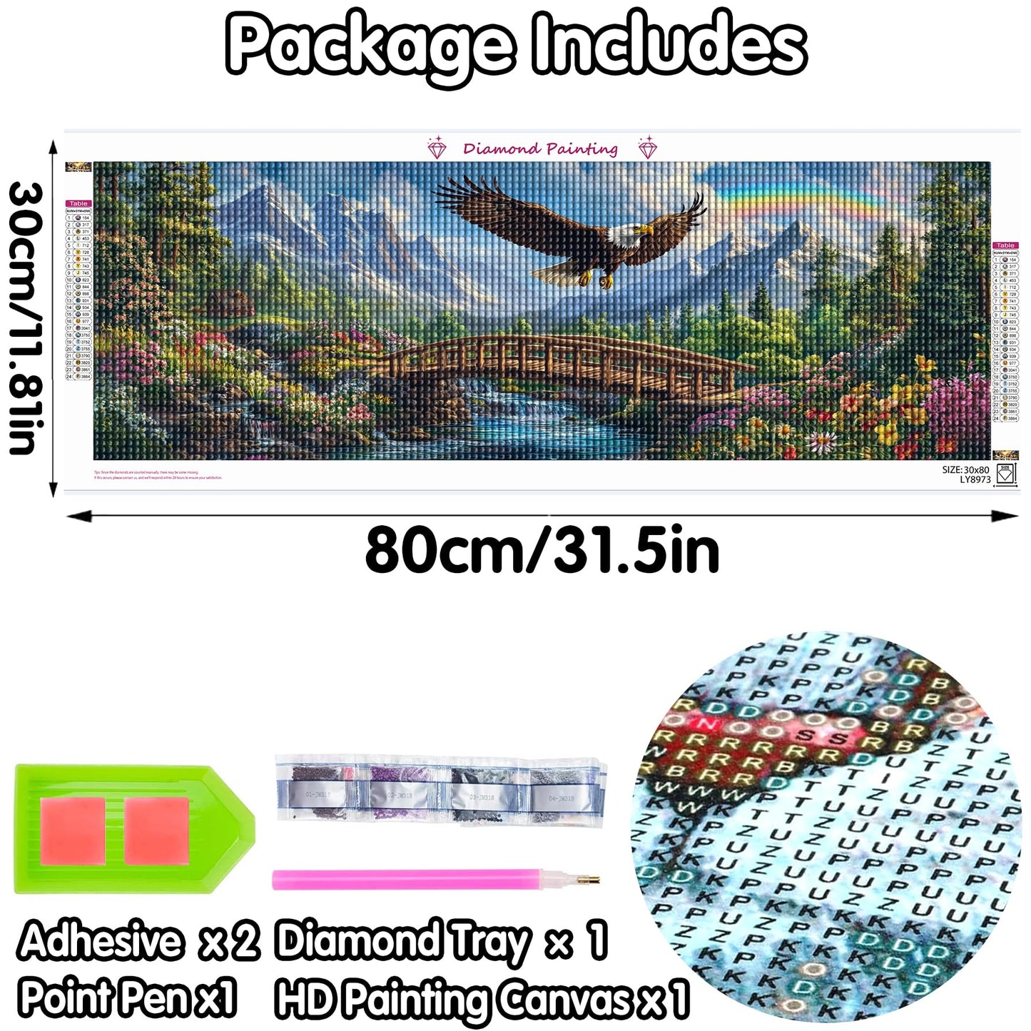 Yomiie 2 Pack Large Diamond Art Kits for Adults, Eagle & Elk Diamond Painting Art Animals DIY Full Round Drill Kits, Embroidery Rhinestone Diamond Crystal Craft Canvas Home Wall Decor 31.5x11.81 inch