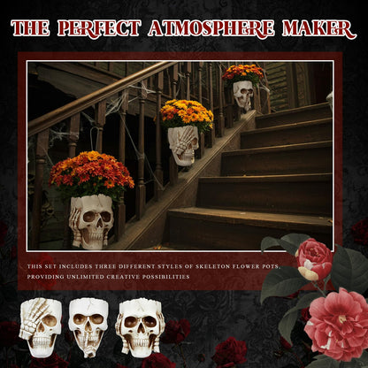 RimCereal 3 Pcs Skull Planter Skeleton Wall Hanging Planter Pot Gothic Spooky Head Face Flower Pot Garden Decor for Festival Party Indoor Outdoor Plants Home Garden Office Decorations(White)