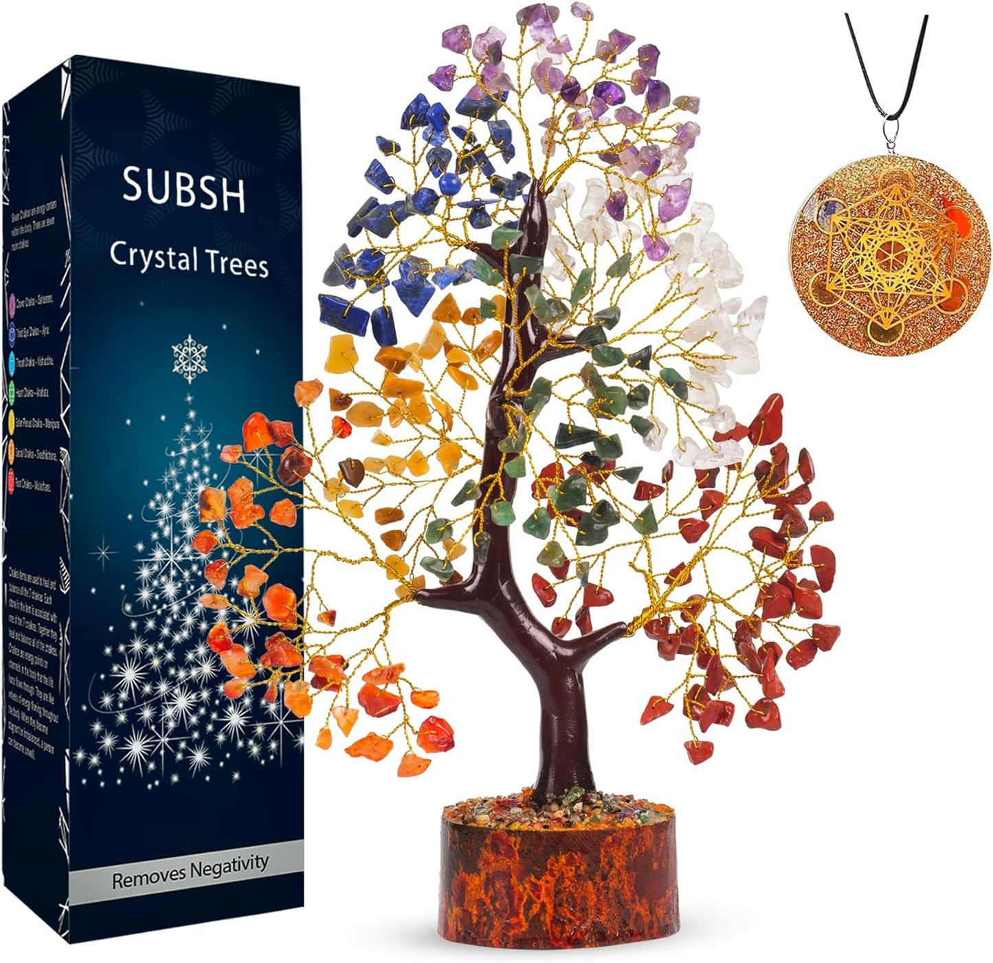 Seven Chakra Gemstone Tree with Chakra Pendant - Crystal Tree Home Decor, Birthday Gifts for Women, 10-12"
