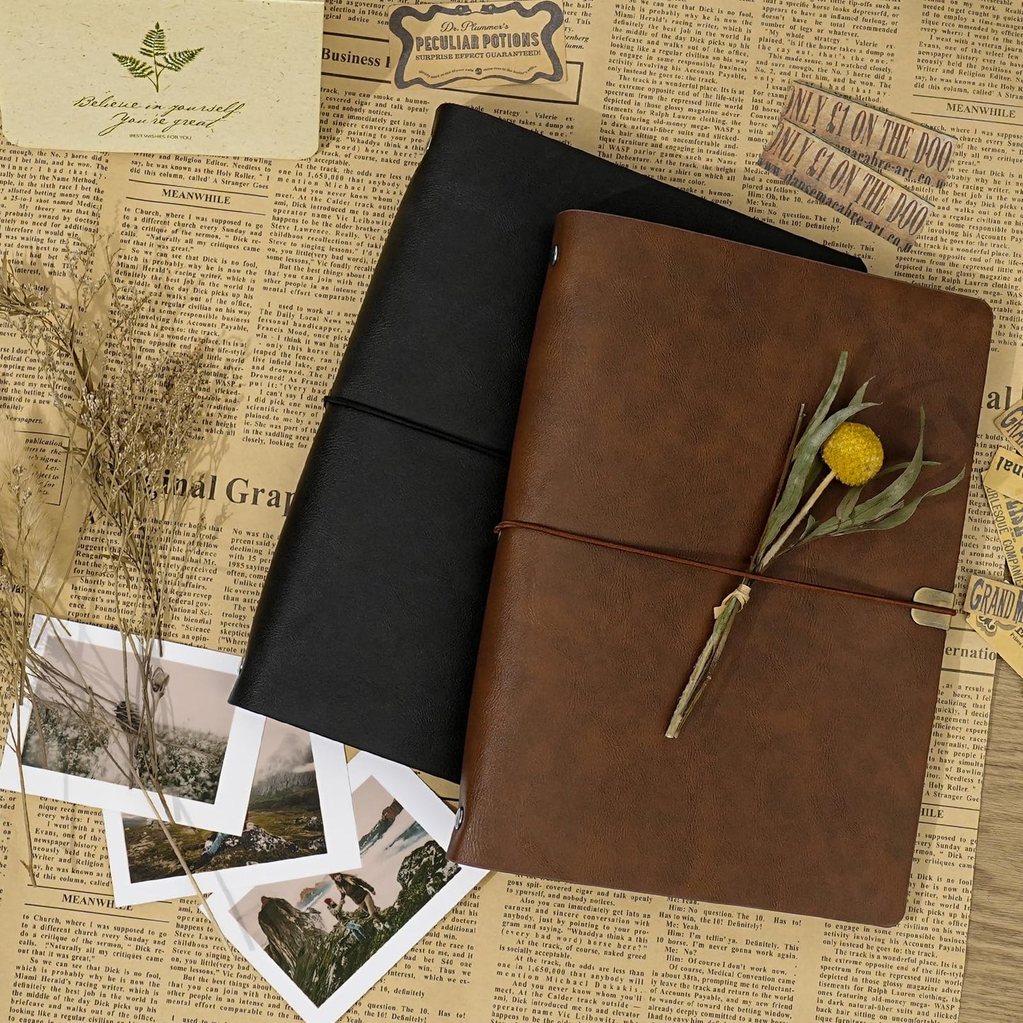 Vienrose Photo Album Scrapbook Kit, 3 Ring Faux Leather Cover DIY Memory Book Kraft Paper with 30 Sheets 60 Pages, Vintage Scrapbooking Supplies Set for Wedding, Anniversary, Valentine Gifts, Brown