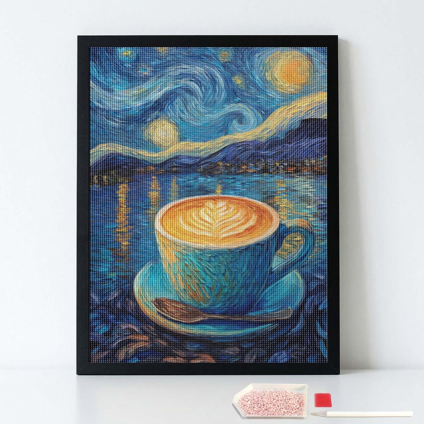 HUINORYA Van Gogh Starry Night Style Coffee TIME Diamond Painting Kit with Frame Full Square Drill DIY Bar Cafe Cave Home Room Wall Bathroom Porch Patio Decor Gift, 16 x 12 Inch