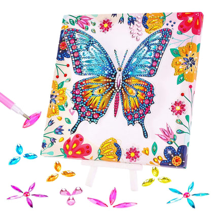 Cymbana Arts and Crafts for Kids Age 8-12, 3D Butterfly Diamond Art Kits, Gifts for Kids Age 6 7 8 9 10 with Plastic Easels DIY Gem Art Foldable Clear Butterfly Painting with Frame for Home Decor