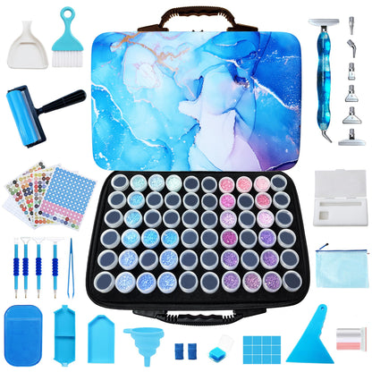 Muzagroo Art Diamond Painting Storage Containers 60 Slots Diamond Art Storage Box with Accessories and Tools Portable Shockproof Organizer Case for Diamond Painting Kits M (Blue-Deluxe)