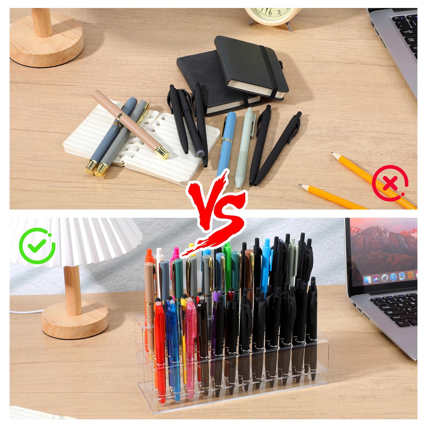 Kifmurase 48 Holes Pen Display Stand, Acrylic Pencil Holder for Craft Shows, Clear Makeup Brush Rack, Beaded Eyebrow Art Brush Organizer, Makeup Tool Organizer for School Office Home Retail Store