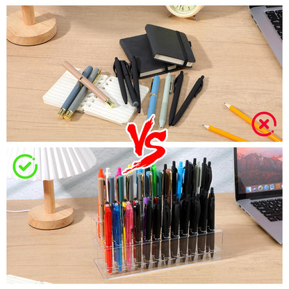 Kifmurase 48 Holes Pen Display Stand, Acrylic Pencil Holder for Craft Shows, Clear Makeup Brush Rack, Beaded Eyebrow Art Brush Organizer, Makeup Tool Organizer for School Office Home Retail Store