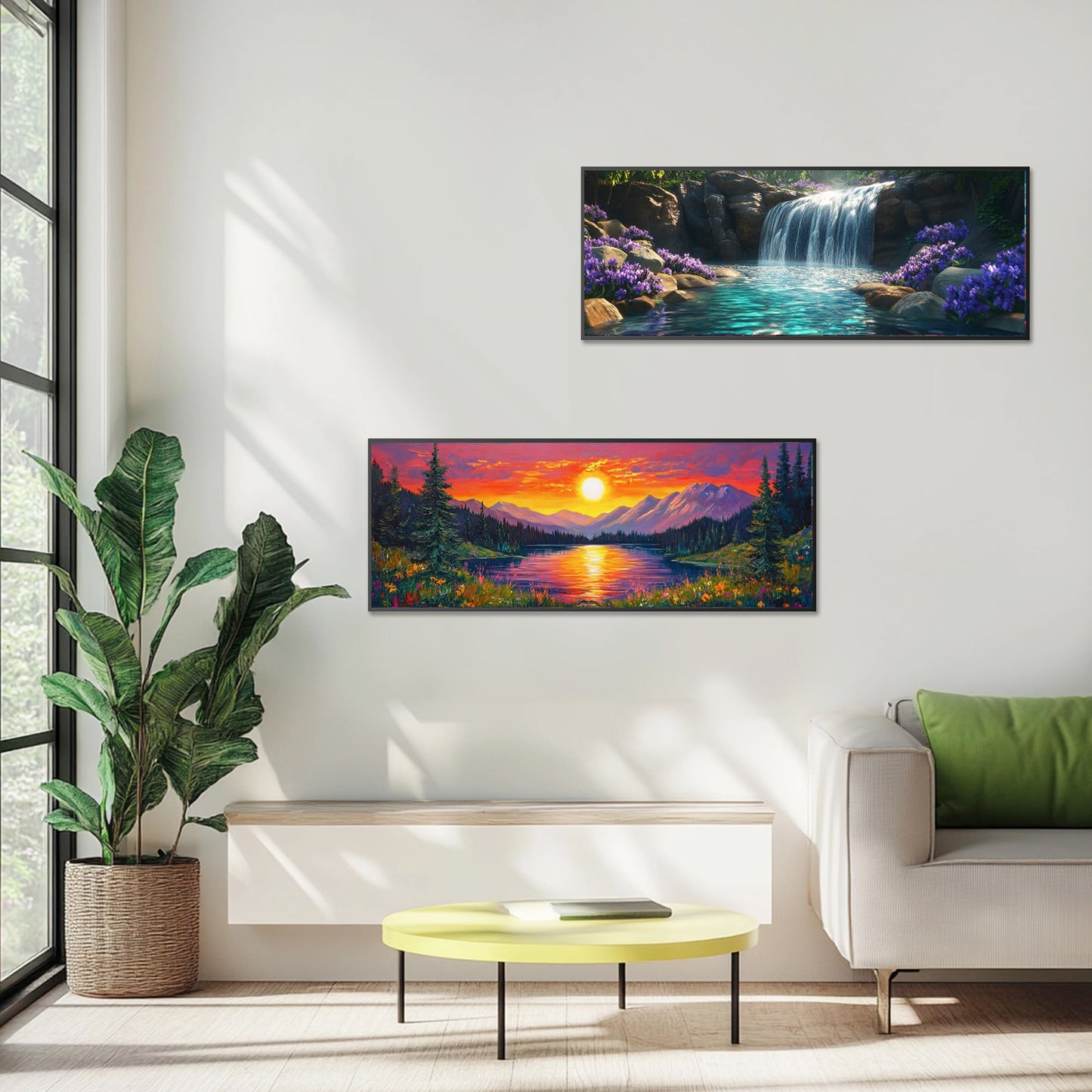 Zariocy 2 Pack Large Diamond Art Kits for Adults Landscape, DIY Diamond Painting Art Round Full Drill Crystal Diamond Embroidery Paintings Arts Craft for Home Wall Decor 31.5x11.81 inch