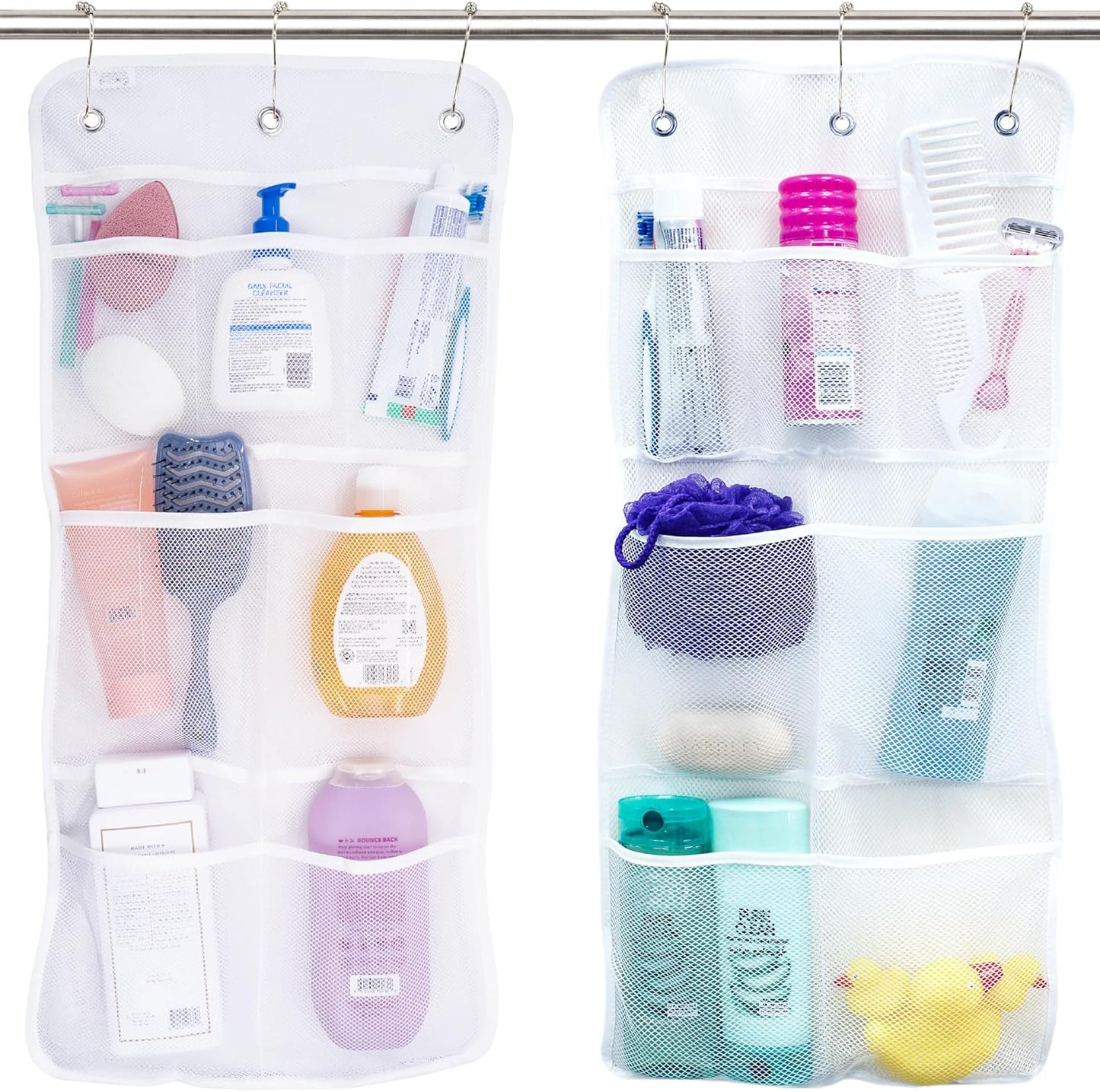 S&T INC. Shower Organizer, Bathroom Caddy with Quick Drying Mesh, 7 Pockets, 2 Pack, White