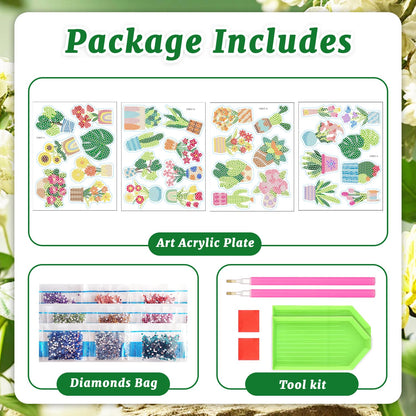 30 Pcs Flower Diamond Art Magnets, DIY Painting Kits for Refrigerator Decor, Creative Plant Pot Crafts for Adults Home Office