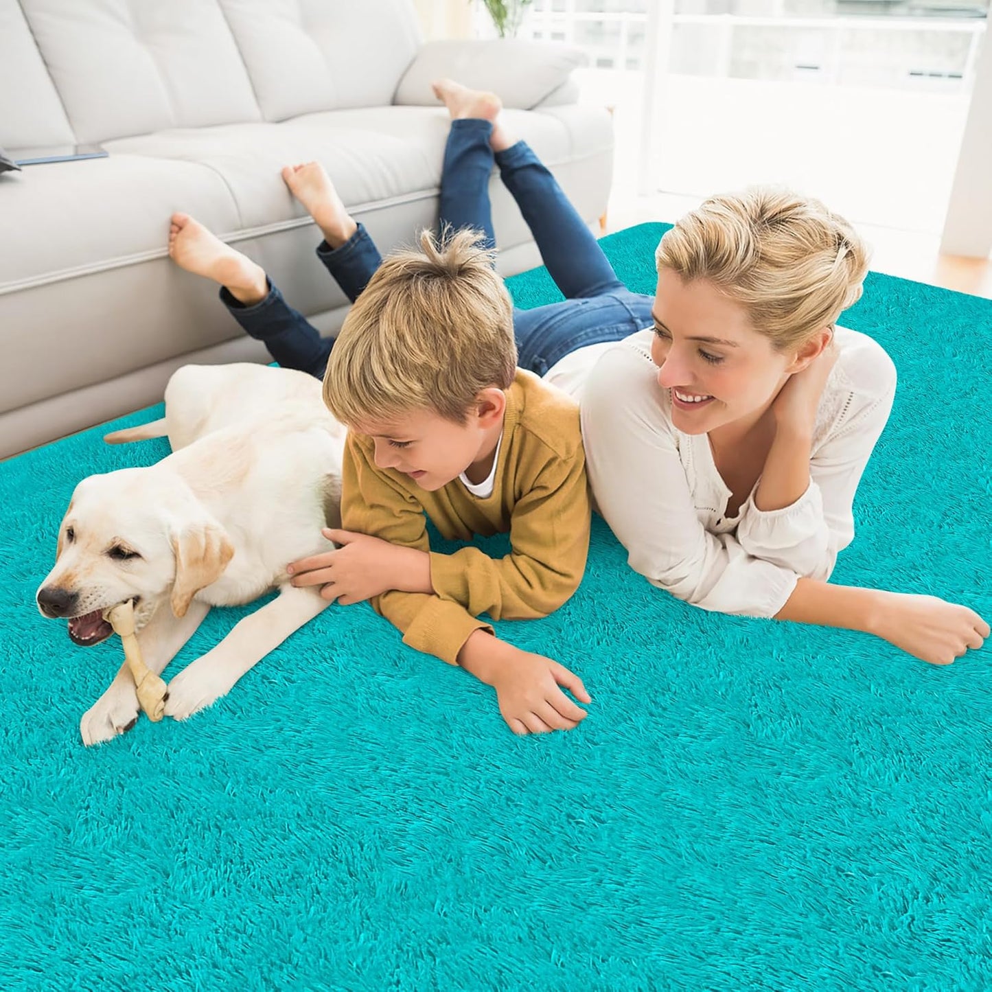 8x10 Big Blue Fluffy Rug Shaggy Area Rug,Large Area Rugs for Boys Bedroom Livingroom, Soft Cute Baby Play Mat, Indoor