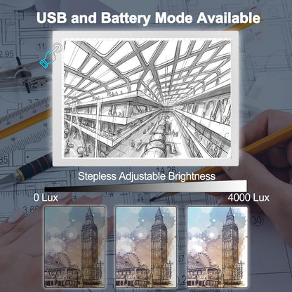 LitEnergy Rechargeable Light Board Battery Powered Light Box, Ultra-Thin Adjustable Artcraft LED Tracing Table Light Pad for Drawing, Diamond Art Painting, Sketching, Animation, Stenciling (Silver)