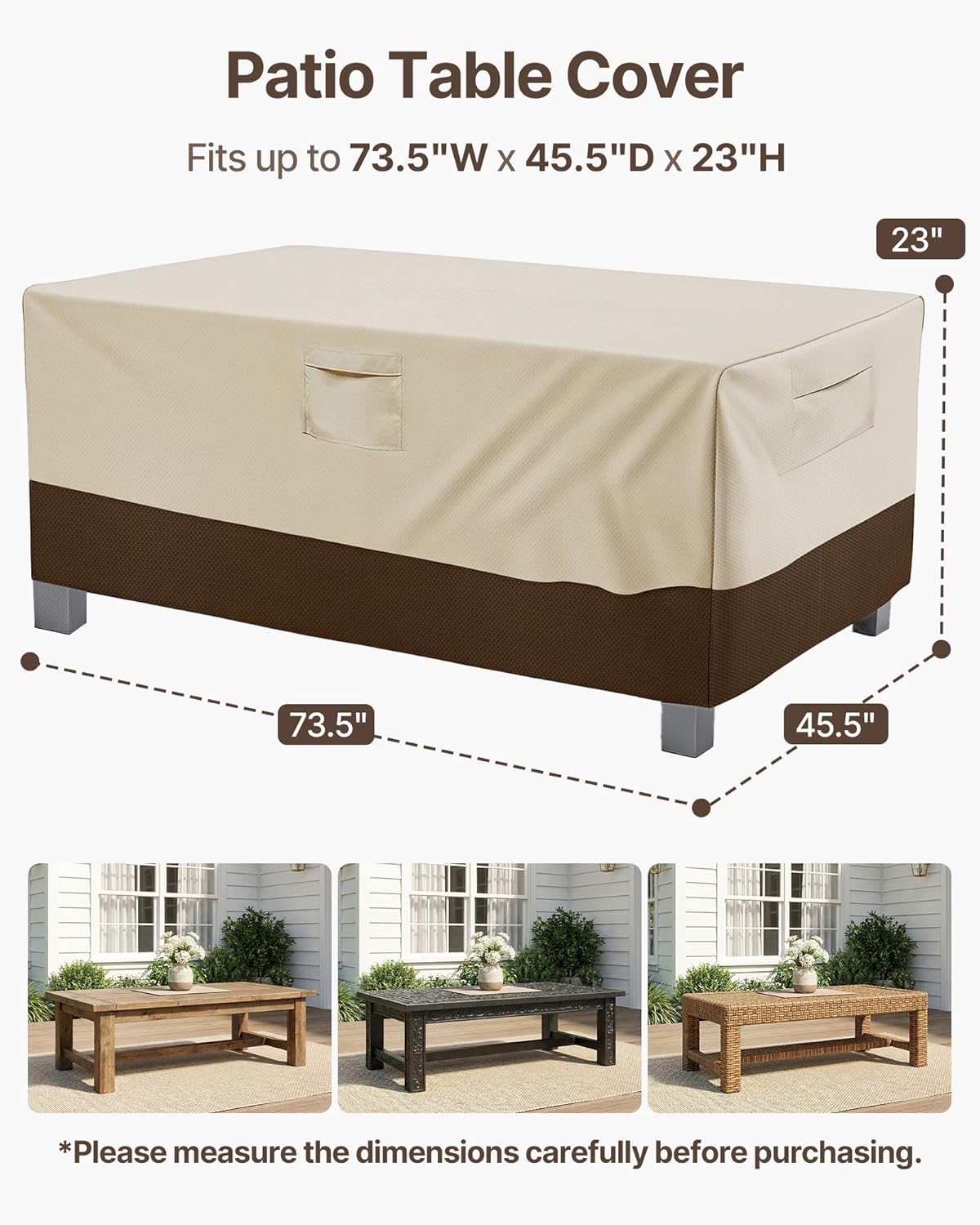 Vailge Heavy-Duty Waterproof Patio Table Cover - Rectangular/Oval Design | Large Beige & Brown