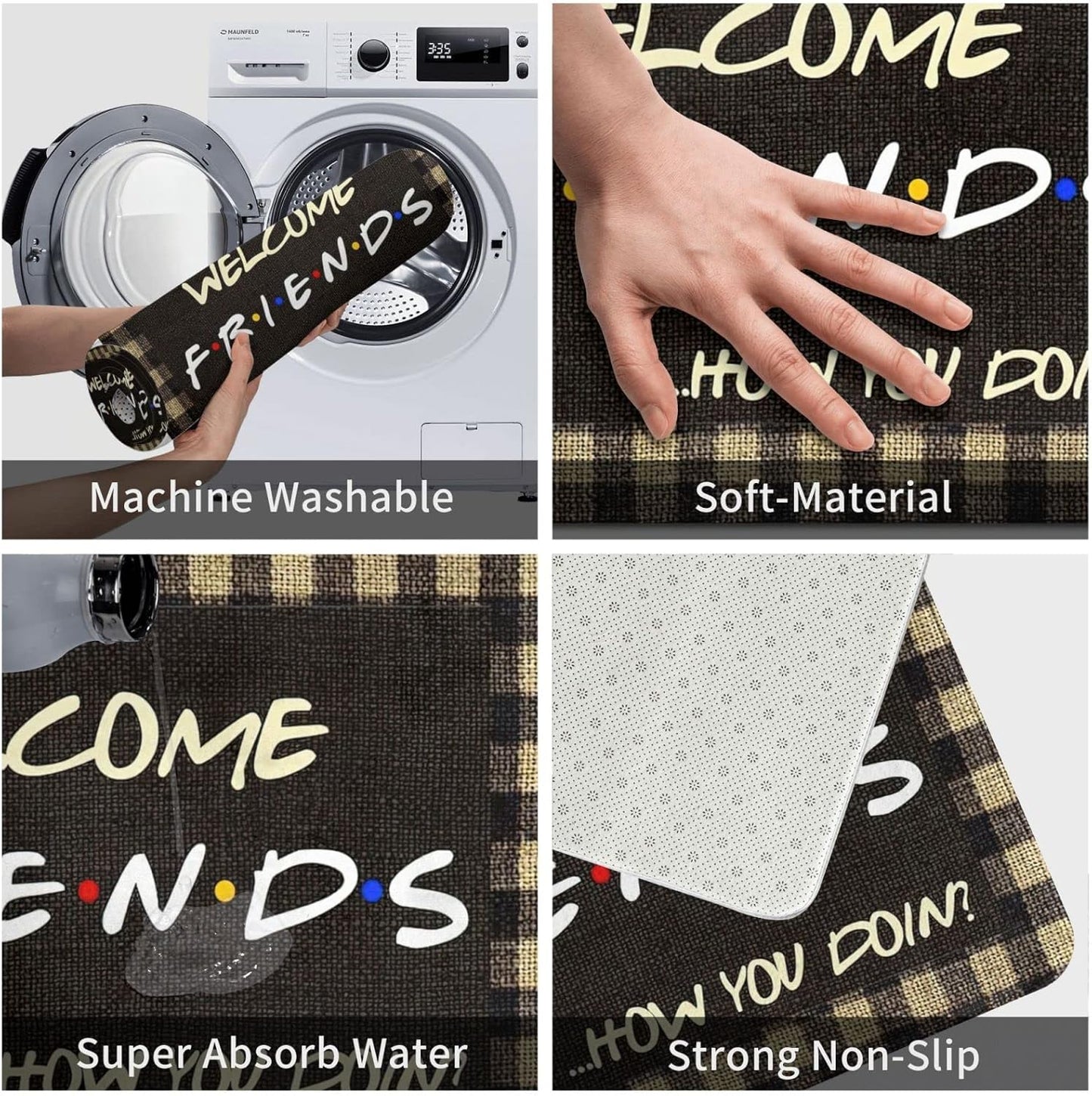 Welcome Friends Funny Quotes Doormat, Kitchen New Home House Bedroom Entrance Area Rugs for Indoor/Outdoor