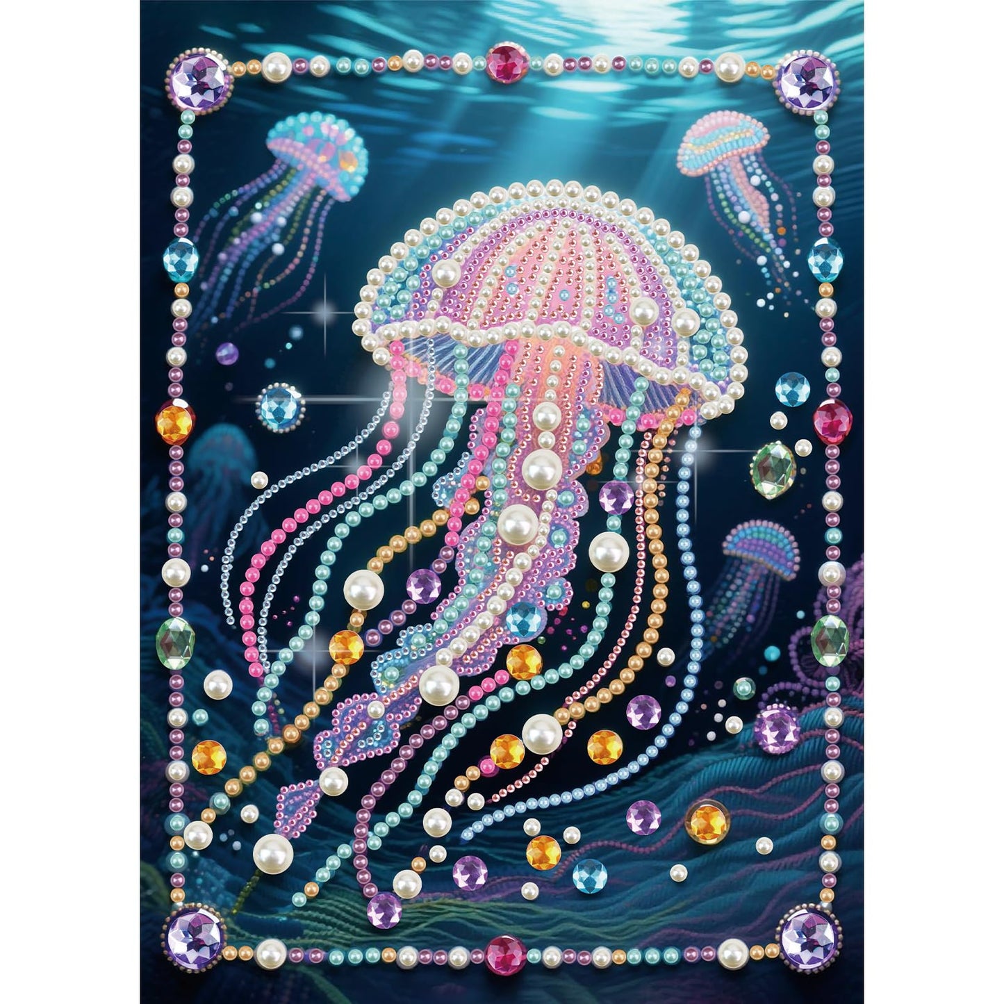 Stalente Pearl Diamond Painting Kits for Adults Glowing Jellyfish, 5D Special Shape Diamond Art Kits for Beginners, Crystal Rhinestones Diamond Painting for Home Wall Decoration Gift 12×16inch