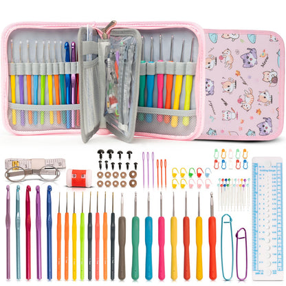 SHAXANO Crochet Hooks Kit with Case, 95-Piece, Ergonomic Crochet Needles Weave Yarn Kits DIY Hand Knitting Art Tools for Beginners and Experienced Crochet Lovers