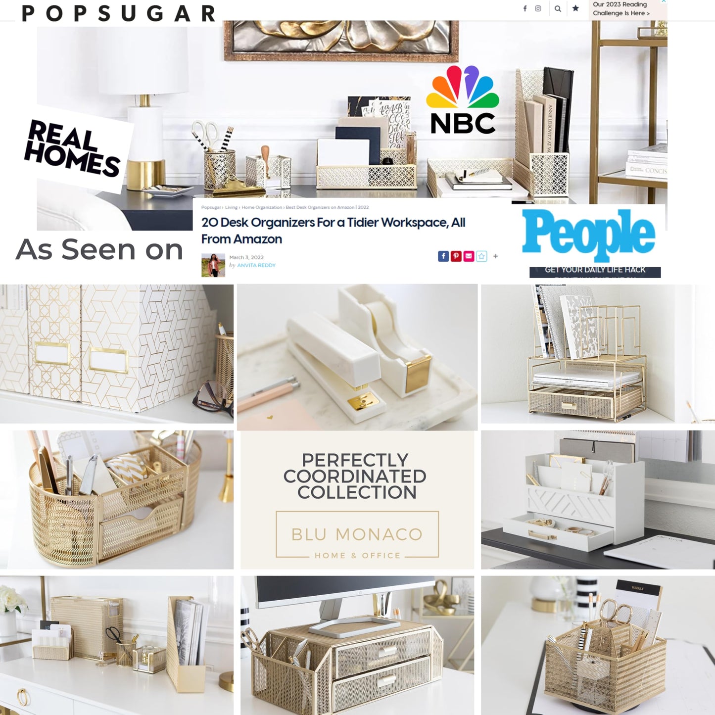 BLU MONACO | White Wooden Desk Organizer & Mail Organizer with Drawer & Gold Handle | Mail Sorter Countertop | 6 Compartments | White Desktop Organizer for Desk