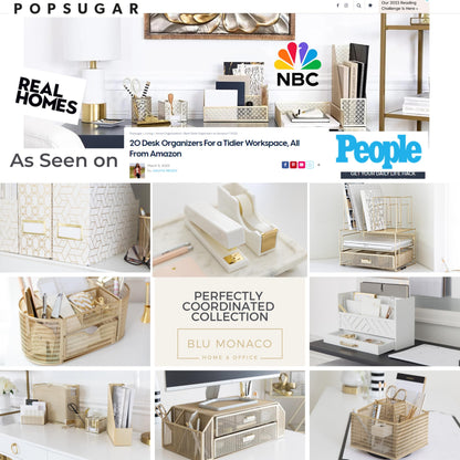BLU MONACO | White Wooden Desk Organizer & Mail Organizer with Drawer & Gold Handle | Mail Sorter Countertop | 6 Compartments | White Desktop Organizer for Desk