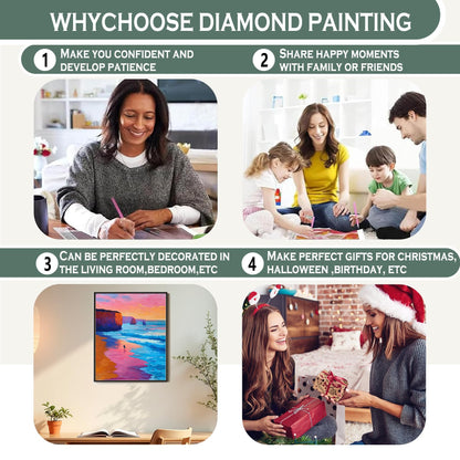 sdfkmlcdl Modern Abstract Ocean Beach Sunset Diamond Art Kits for Adults, Pink Coastal Landscape Full Drill Diamond Painting Kits for Adults Beginners 3 Pack, 9.8x11.8 Inch