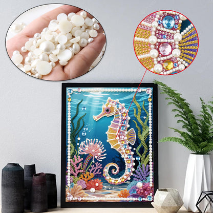 Stalente Pearl Diamond Painting Kits for Adults Seahorse, 5D Special Shape Diamond Art Kits for Beginners, Crystal Rhinestones Diamond Painting for Home Wall Decoration Gift 12×16inch, Animal