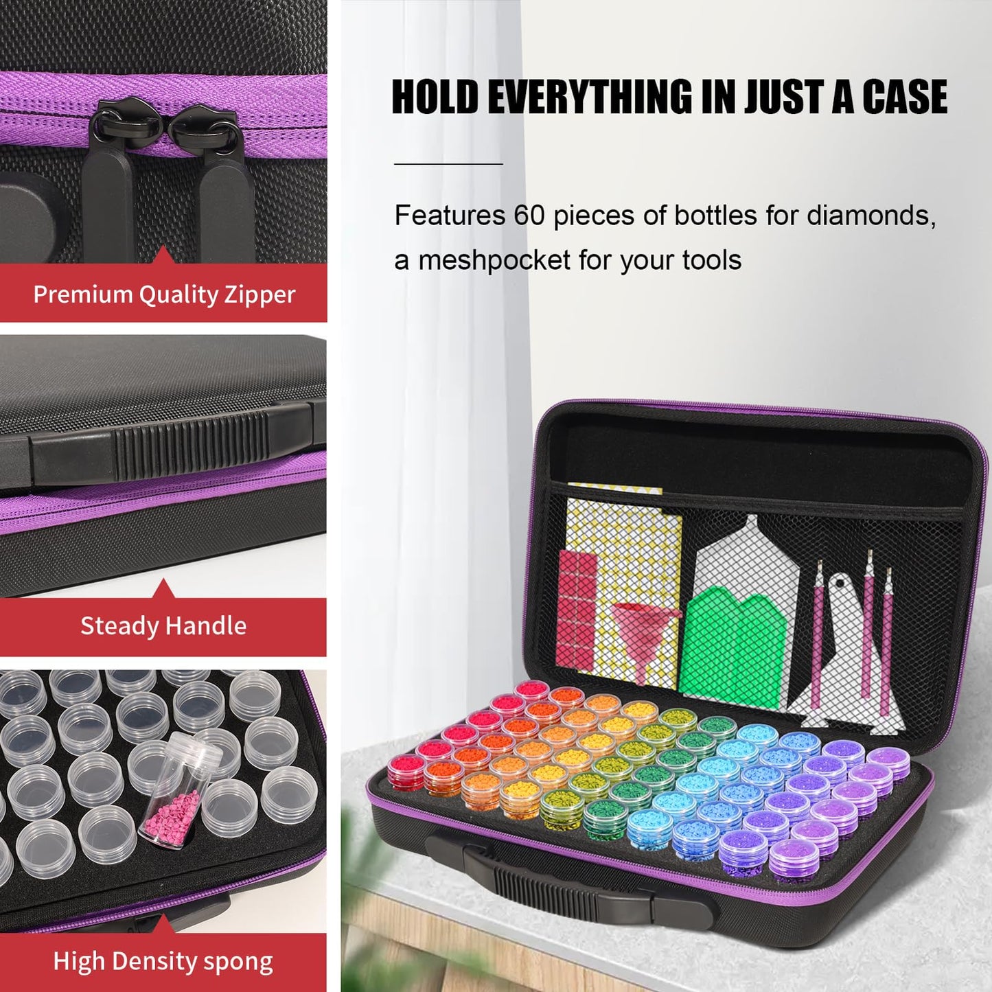 CAIOVSE Diamond Painting Storage Containers,60 Slots Diamond Painting Accessories Kits Diamond Art Accessories and Tools for Craft Jewelry Rhinestones Bead Organizer