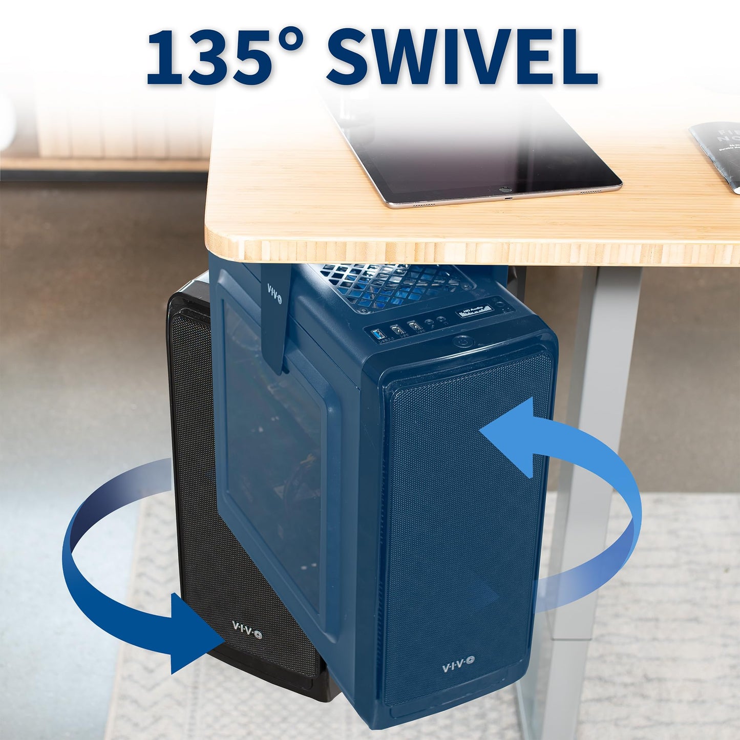 VIVO Adjustable Under Desk and Wall 3.5 to 7.8 inch Wide Office PC Mount, Computer Case CPU Machine Holder Stand with Swivel and Secure Locking, Holds 22 lbs, Black, MOUNT-PC01